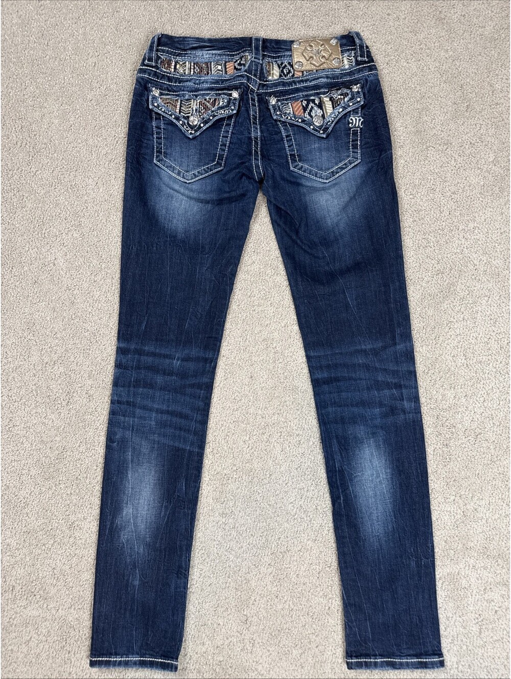 Miss Me Signature Skinny Jeans Womens 28 x 33 Blue Denim Embroidered Flap Pocket